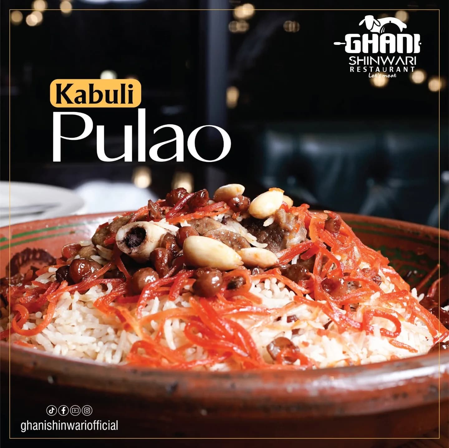 Owner-selected Kabuli Pulao poster; meat variety not identified